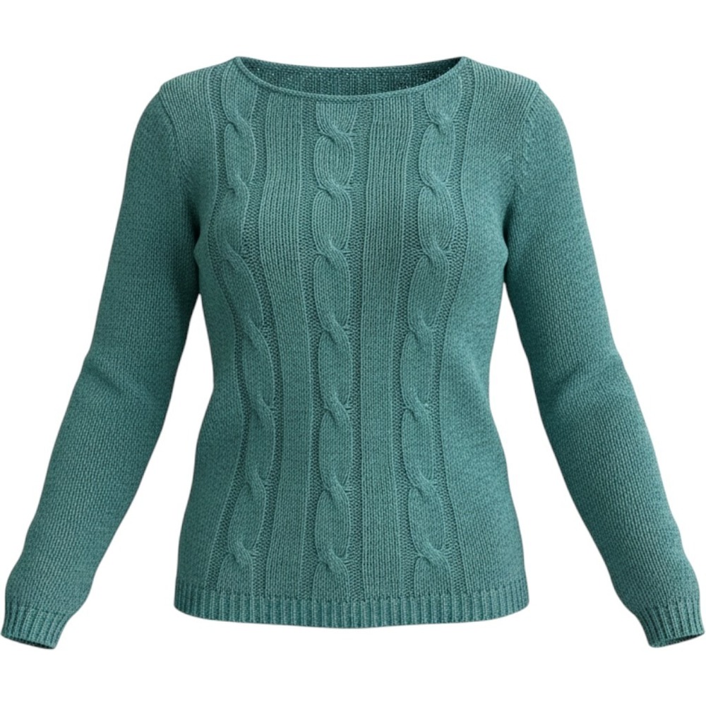 Vtg Y2k Norton Studio Cable Knit Sweater XL Teal Lightweight Grandmacore Coastal